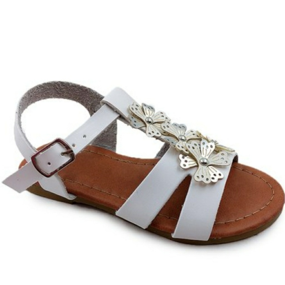 Girls White Flower Accent Sandal
